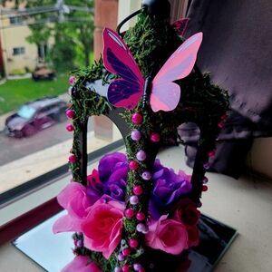 Floral Lantern with Butterfly Accent